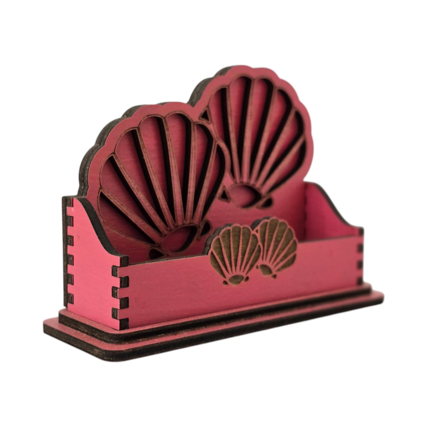 Seashell Wood Business Card Holder, Elegant Desk Accessory and Organizer (Pink)