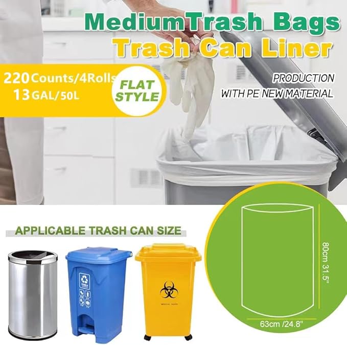 SWIHELP Tall Kitchen Trash Bags 13 Gallon Garbage Bags 50 Liters Plastic Trash