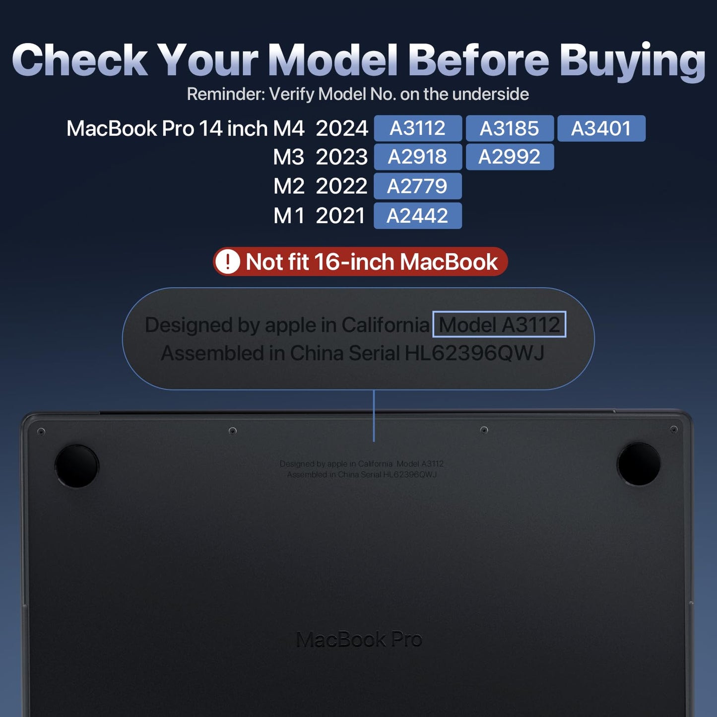 Soonjet for MacBook Pro 14 inch Case 2024-2021 M4 M3 M2 M1 Pro/Max [100% Match Official Color] A3401 A3112 A2992 A2918 A2779 A2442 Matte Cover Protective Hard Shell Case Laptop - Space Black Clear