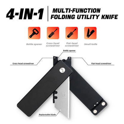 cckk Aluminium Utility Knife, Unique way of unfolding, Lightweight All Metal Folding Box Cutter with clip, Quick Change Blade Razor Knife,Ideal Gifts for Men Women, with 10 Extra Blades