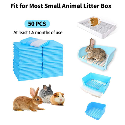 Amakunft Rabbit Pee Pads, Pet Toilet/ Potty Training Pads, Super Absorbent Guinea Pig Disposable Diaper for Hedgehog, Hamster, Chinchilla, Cat, Reptile and Other Small Animal (Blue, 50pcs-18"x13")