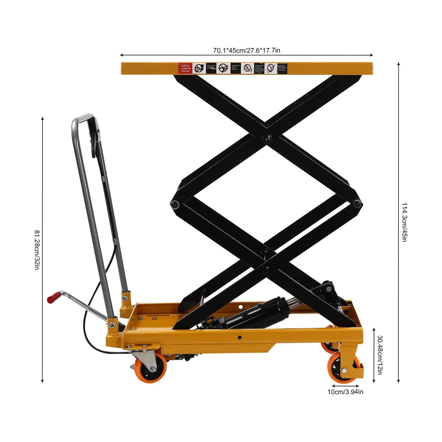 Double Scissor Lift Table, 330lbs Hydraulic Lift Table Cart 50" Lift Height Manual Hydraulic Scissor Cart Multi-Function Mobile Platform Cart w/4 Wheels for Material Handling and Transportation