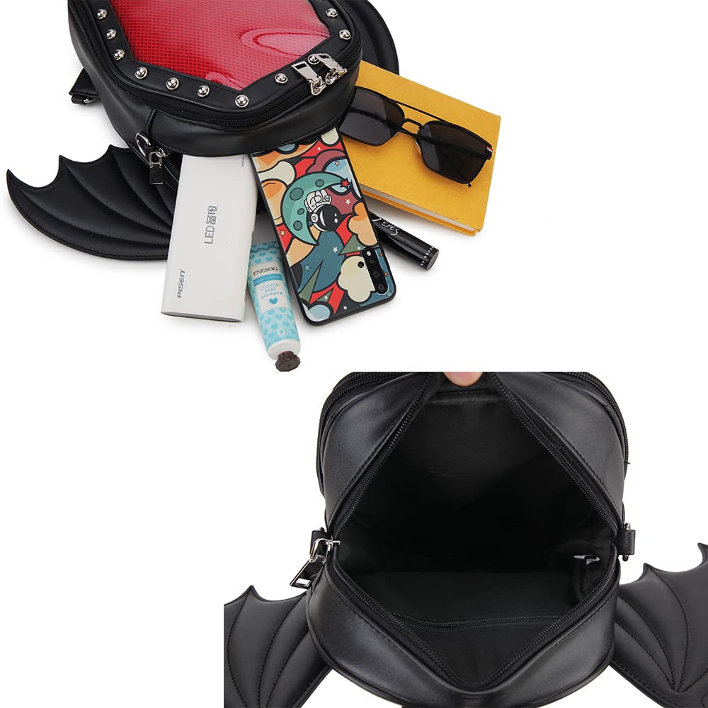 ENJOININ Gothic Coffin Shape Purses and Handbags for Women Halloween Shoulder Bag Ita Backpack Purse with Wings 2 Way