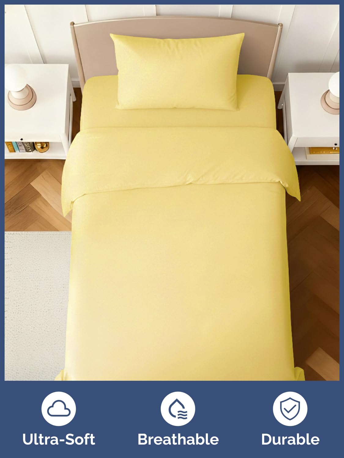Kids Twin Size Bed Sheet Set - 3 Piece Kids Loft Bed Sheets - Solid Yellow Themed Bedding - Soft, Cute and Cozy - Breathable and Machine Washable - Bedding for Boys, Girls, Teens & Toddlers - Oeko-Tex