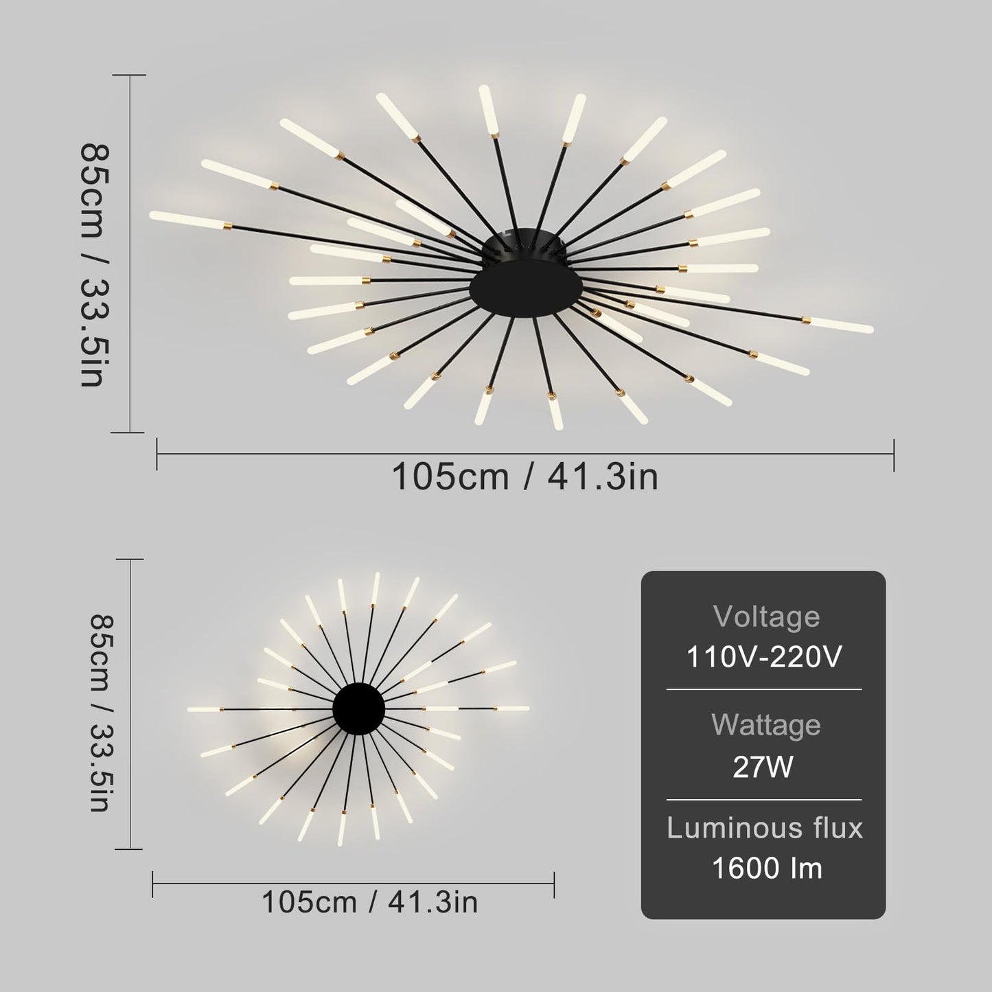 RRDEFSD Modern Ceiling Light Flower Shape, Metal Firework Ceiling Lamp with Plug-in LED Source, Lighting Fixture for Living Room Dining Room Bedroom, Natural Light