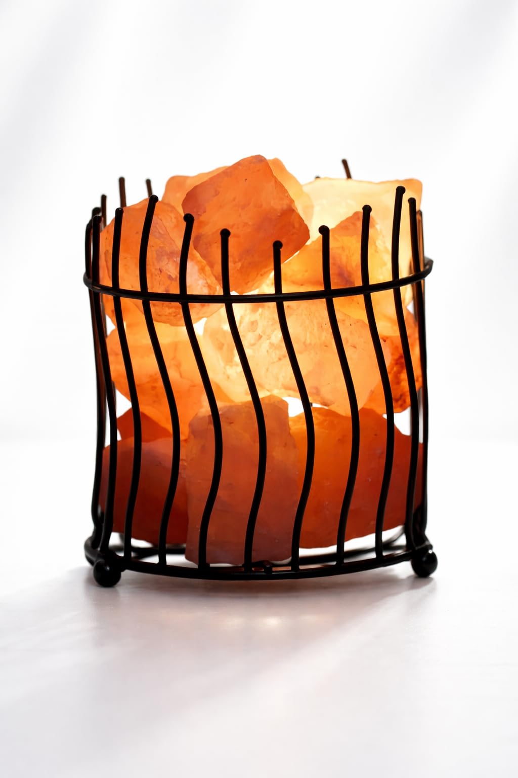 Himalayan Decorative Salt Basket Lamp with Salt Chunks, Natural Pink Salt Rock Lamp, Metal Basket Accent Light with Warm Amber Illumination, Ideal for Home, Offices, Gift (UL & FCC Certified)