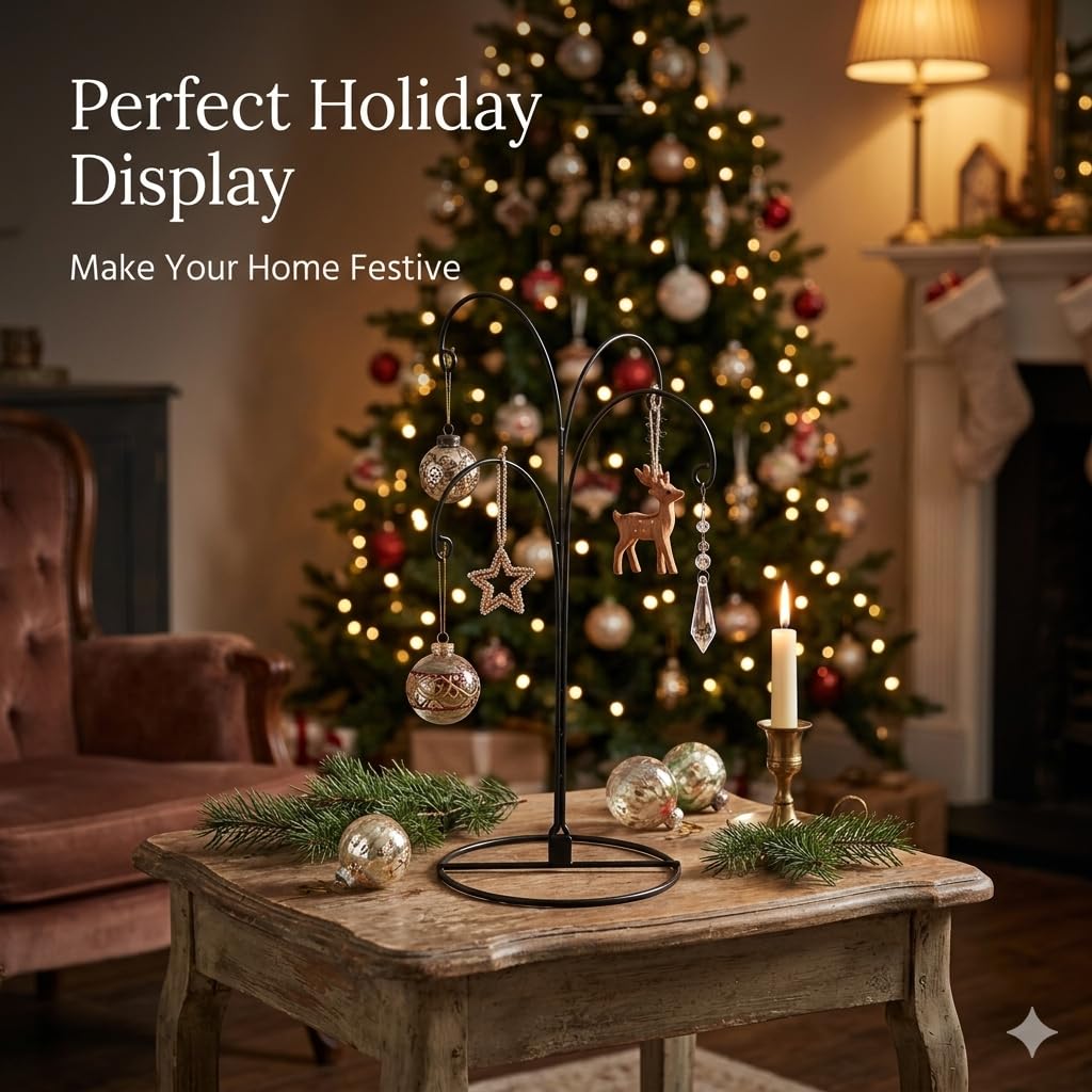 HOHIYA Ornament Display Stand 12 Inch 2 Pack 4-Arm Metal Ornament Holder for Christmas Decorations Crystal Ball Hanging Ornaments Jewelry Display Stand Black