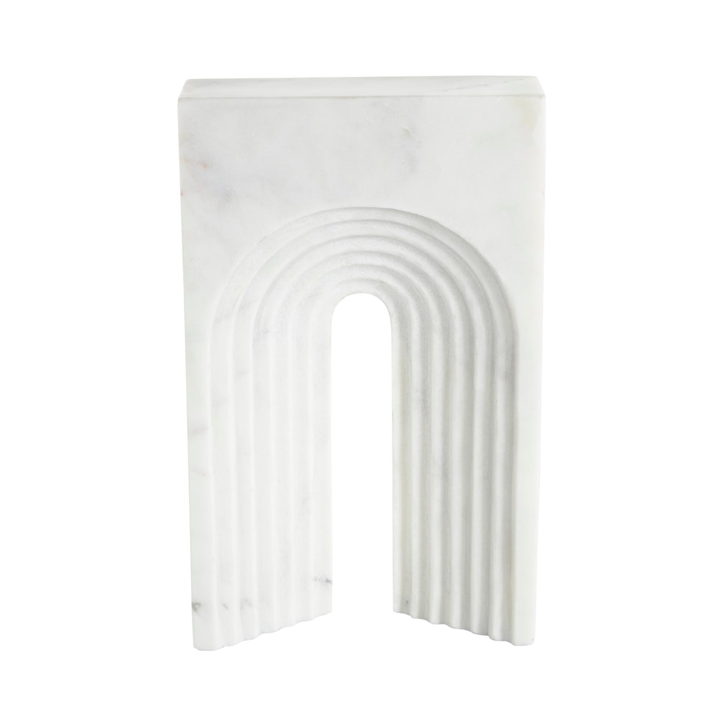 Deco 79 Marble Geometric Decorative Sculpture Rectangular Home Decor Statue with Arched Groove Interior, Accent Figurine 7" x 2" x 11", White