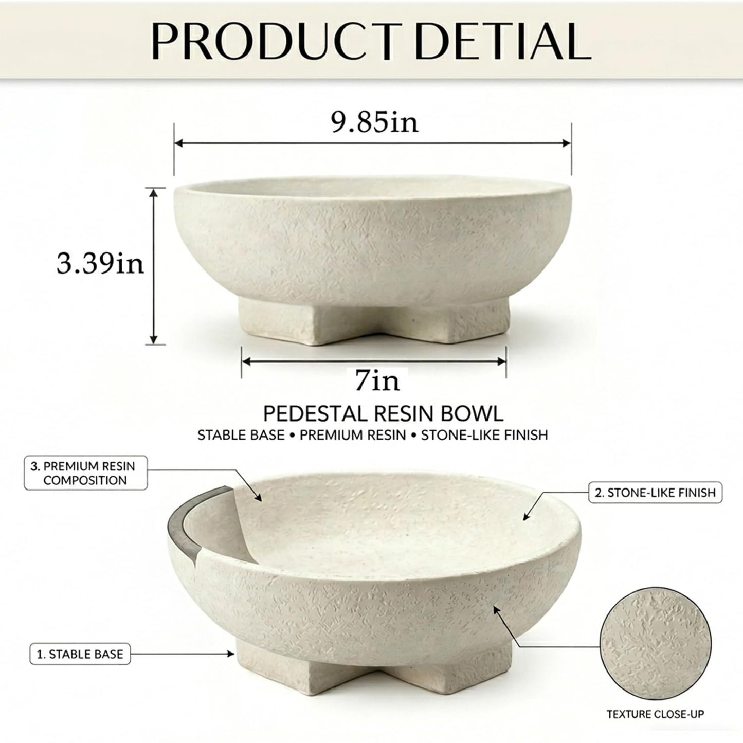 FESTGLOX Large Decorative Bowls, Beige White Decorative Fruit Bowl for Kitchen Counter, Resin Pedestal Entryway Key Bowls for Home Decor, Modern Coffee Table Bowl for Purse, Candy, Jewelry