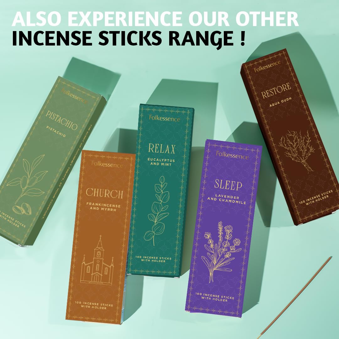 Folkulture Incense Sticks with Holder (100 Sticks)| Eucalyptus Incense Stick for Meditation, Aromatherapy, Realxation Gifts | No Charcoal,Organic,Non Toxic, 45 Mins, Long Burning Insence-Sticks