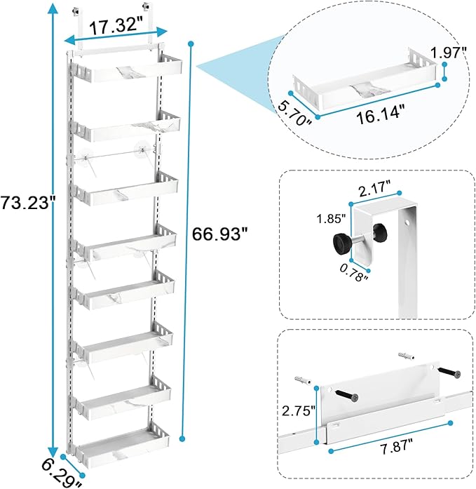 bukfen Over the Door Pantry Organizer, 8-Tier Adjustable Basket Kitchen Pantry