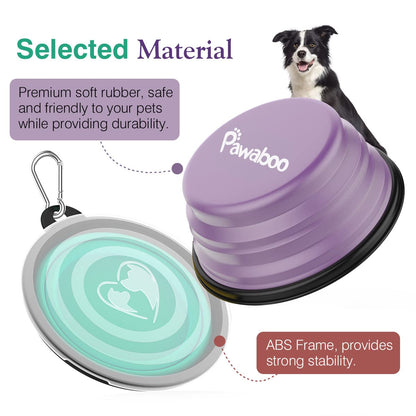 Pawaboo Collapsible Dog Bowls 2 Pack, Silicone Feeding Watering Bowls with Lids & Carabiners for Dogs Cats, Portable Collapsable Water Feeder Food Bowl for Walking Traveling Home Use, VioletTurquoise