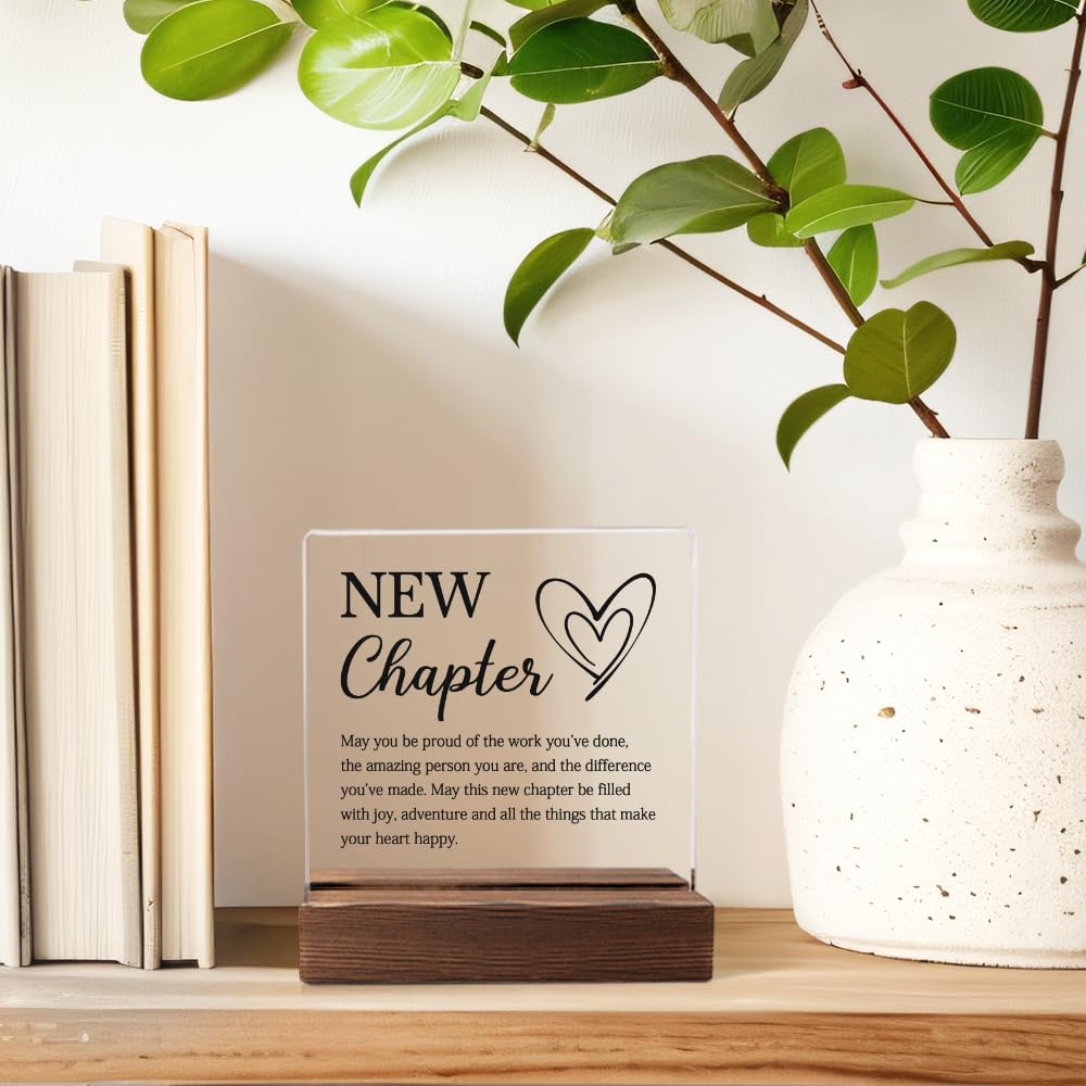 PUVOXHO Next Chapter Definition Acrylic Sign with Wooden Stand, New Start Gifts for Leader Manager Advisor Mentor Colleague, Farewell Appreciation Leaving Goodbye Gifts for Coworker Friend
