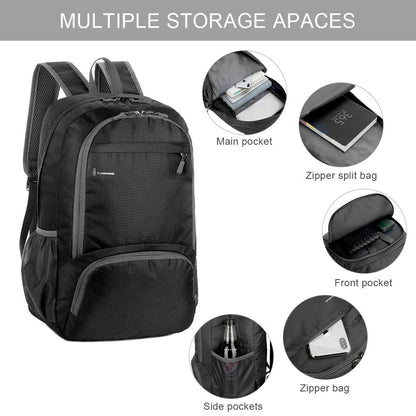 30L Backpack Foldable Waterproof Backpack High Capacity Ultralight Rucksack Sturdy Durable Daypack for Hiking Daypack Packable Camping Travel Outdoor Sport Knapsack for Men Women (black)