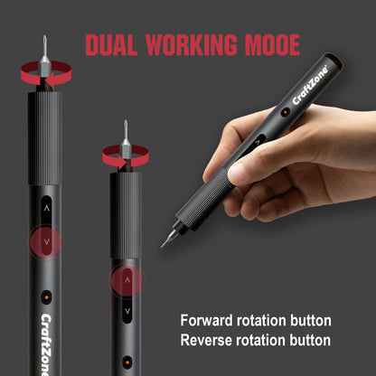 CRAFTZONE Ultra Mini Electric Screwdriver, Max 0.5N.m, Power Screwdriver with20 S2 Steel Bits, 5/32'' Hex with LED Light, Magnetic Storage, Repair Tool for Electronics, Camera, Laptop(Grey)