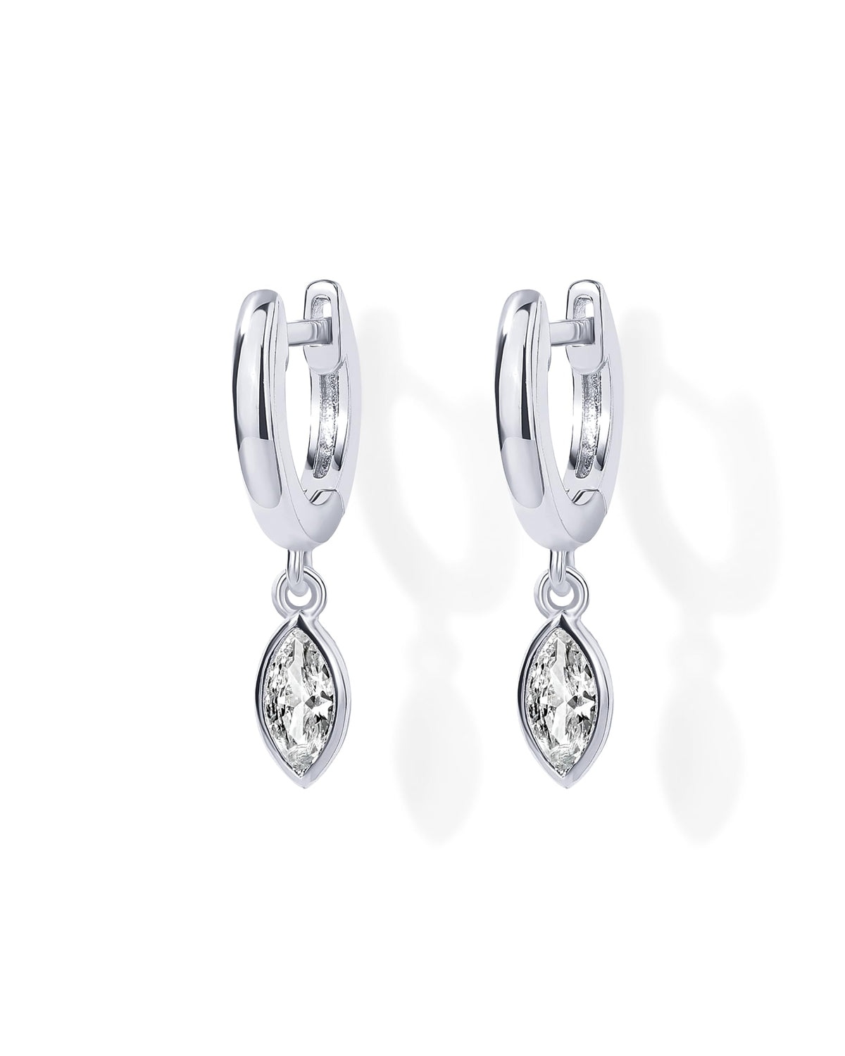 PAVOI 14K White Gold Plated S925 Sterling Silver Post Drop/Dangle Huggie Earrings for Women | Dainty Marquise Earrings
