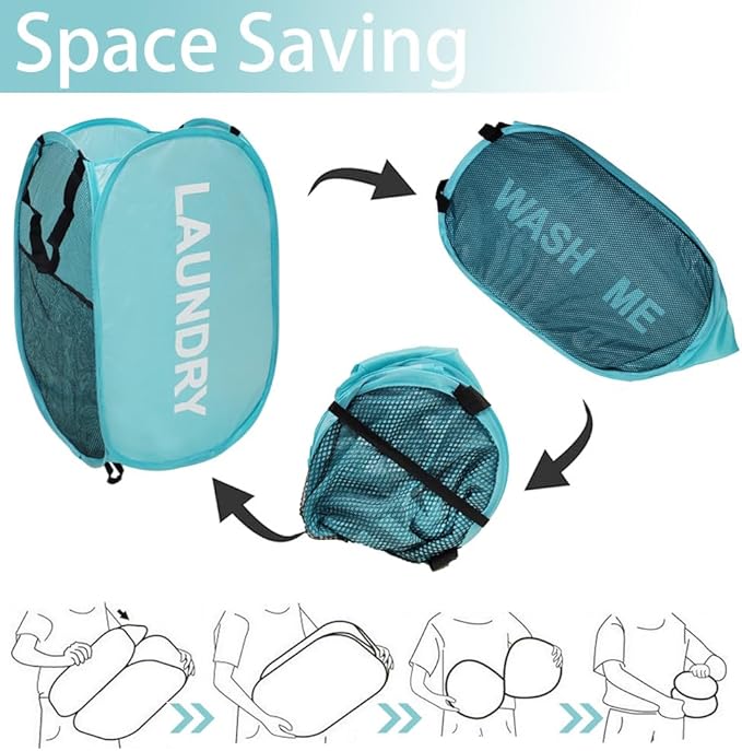 2Pack Mesh Pop Up Laundry Hamper, Foldable Laundry Basket