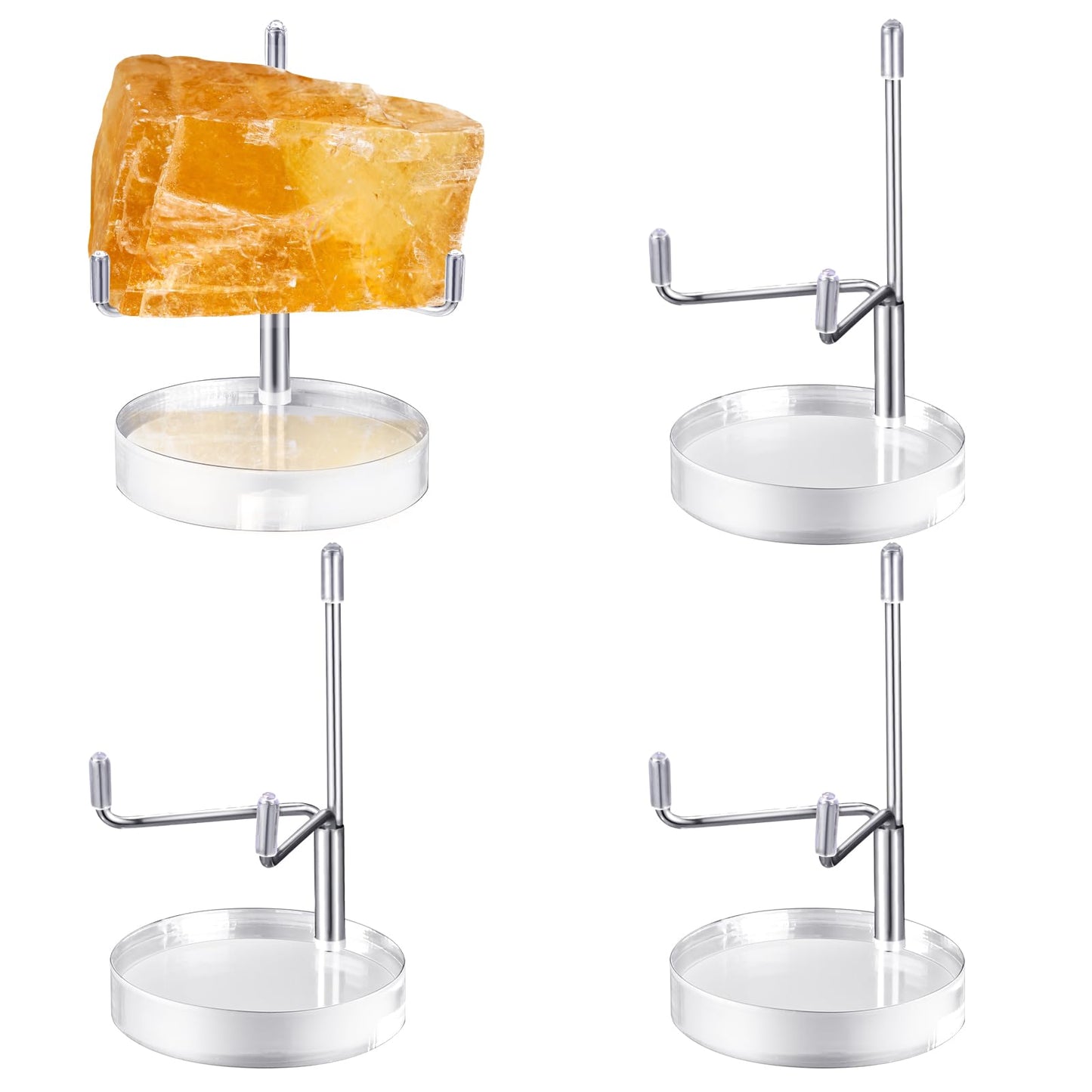 Suzile 4 Pcs Adjustable Metal Arm Display Stand Easel with Acrylic Base Rock Display Easel Holder Acrylic Crystal Clear Plate Stand for Geodes Mineral Agate(Silver,2 x 2 x 3.5 Inch)
