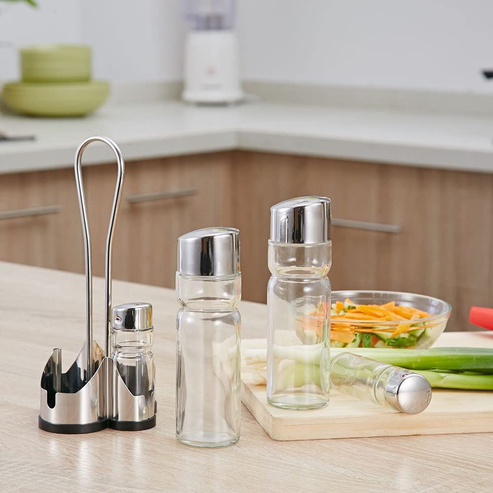 Seasoning Bottle Set, Multi purpose Oil Vinegar Salt Shakers with Stainless Steel, Suitable for Kitchen, Restaurant, Bar