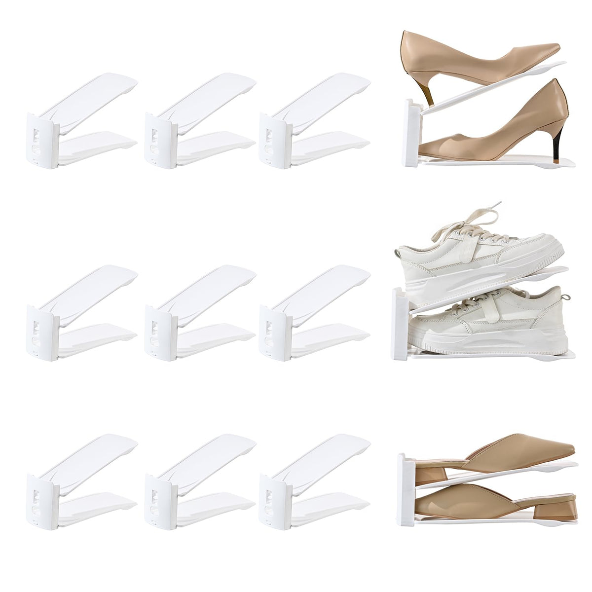 Uni HIMO 12 Pack Shoe Slots Organizer Adjustable Level Shoe Stacker Holder Storage Space Saving Sneakers Display Tray Rack for Closet (White, 12Pack)