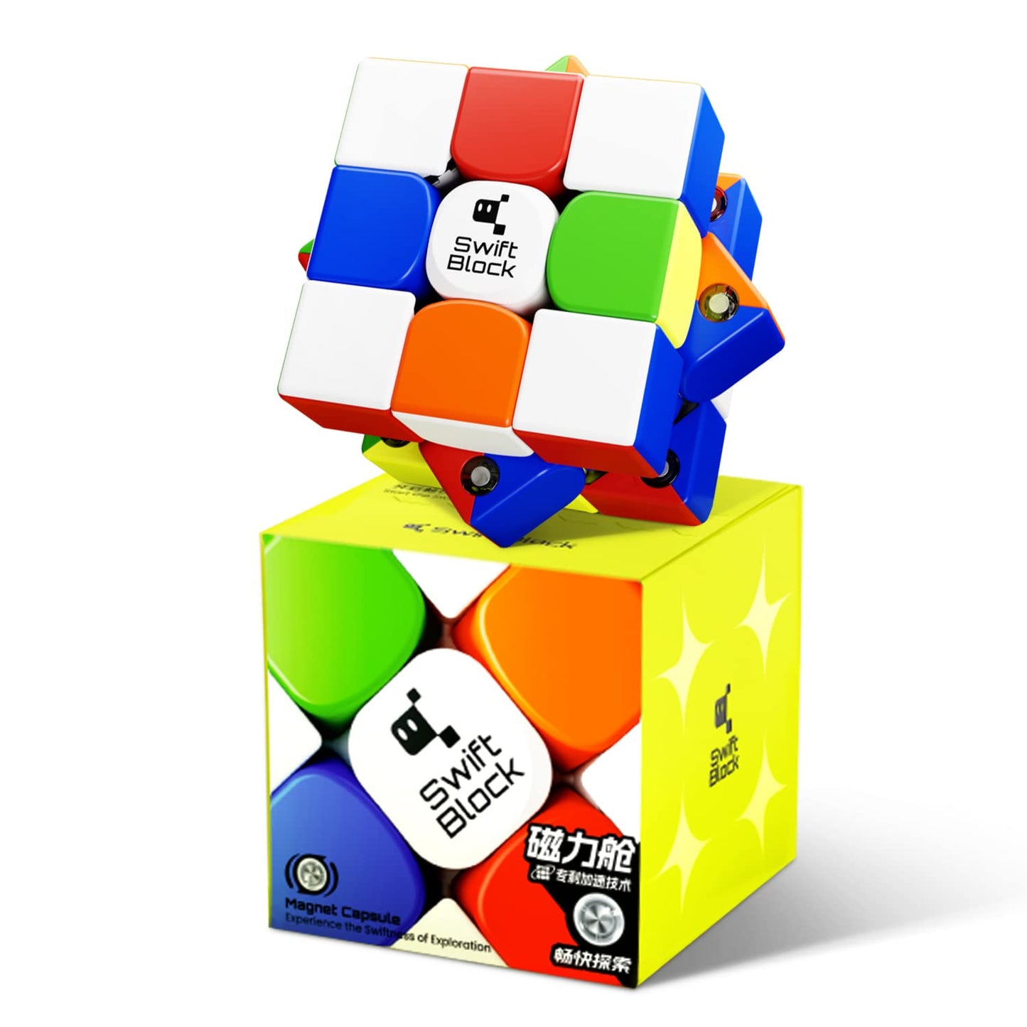 Swift Block 355S 3x3 Magnetic Speed Cube, Professional Magic Cube with 48 Magnets Fast Smooth Turning, Adjustable Elasticity Solid Durable & Stickerless for Kids and Adult