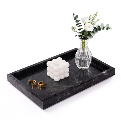 Homaura Marble Bathroom Tray for Countertop & Home Decor, Natural Decorative Marble Tray for Jewelry & Perfume Organizer, Luxury Stone Vanity Trays for Dresser, Kitchen Counter, 12" x 8", Gray Black