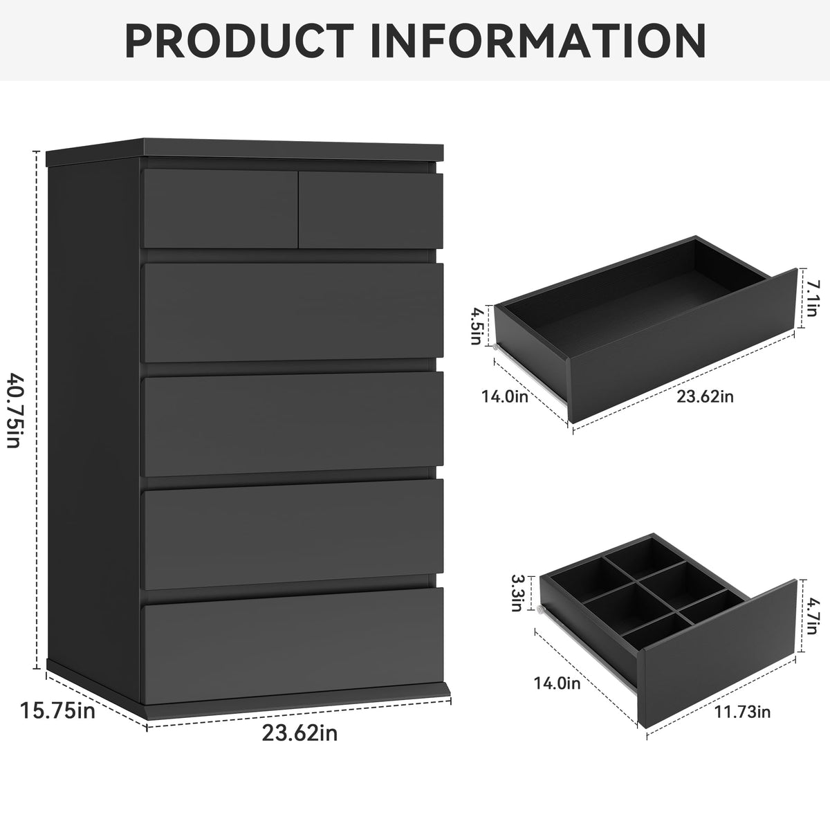 Jocoevol Black Tall 6 Drawer Dresser for Bedroom,Dressers & Chests of Drawers with Jewelry Storage,Wood Storage Dresser with Deep Drawers for Living Room Hallway Entryway(40.75" L*23.62" W*15.75")