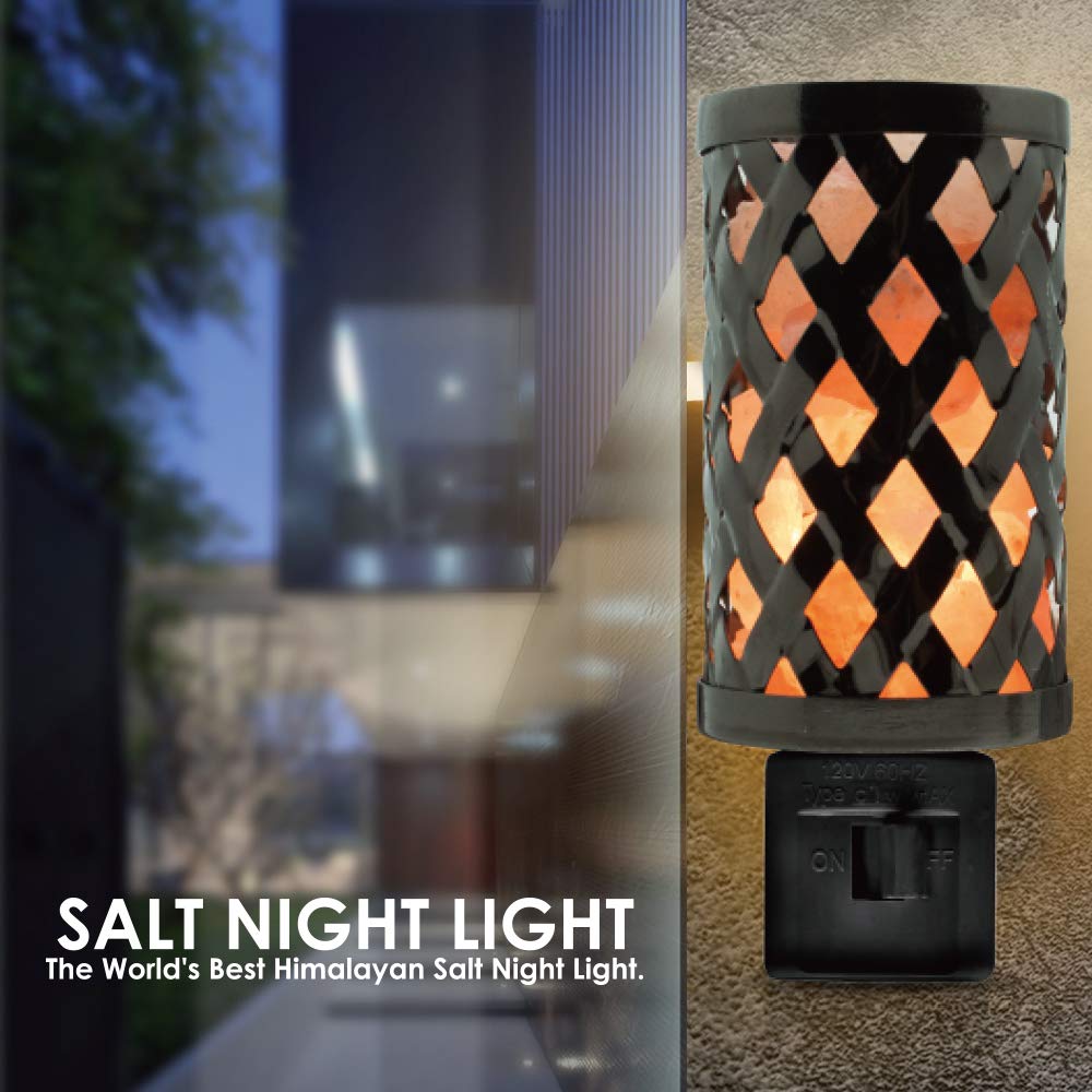 Himalayan Glow Natural Pillar Basket Wall Salt Lamp Night Light with Pink Salt Chunks | 360 Degree Rotatable Wall Plug,Ideal Gift For Home Décor