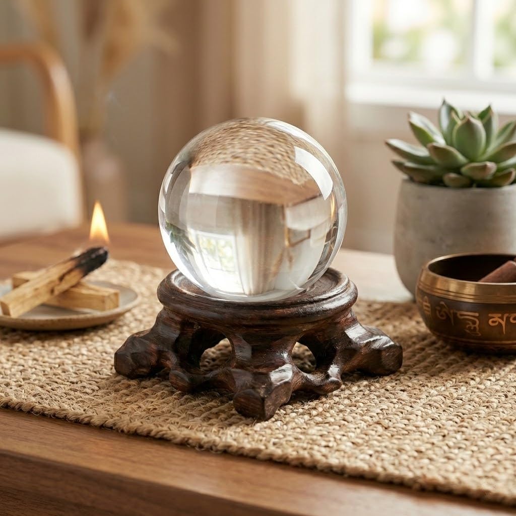 2.16" Hand Carved Solid Wood Crystal Ball Stand, 20% Thickened Heavy Duty Sphere Display Holder, Anti-Slip Integrated Stable Pedestal for 40-80mm Mineral Stone, Home Office Desktop Photography Decor
