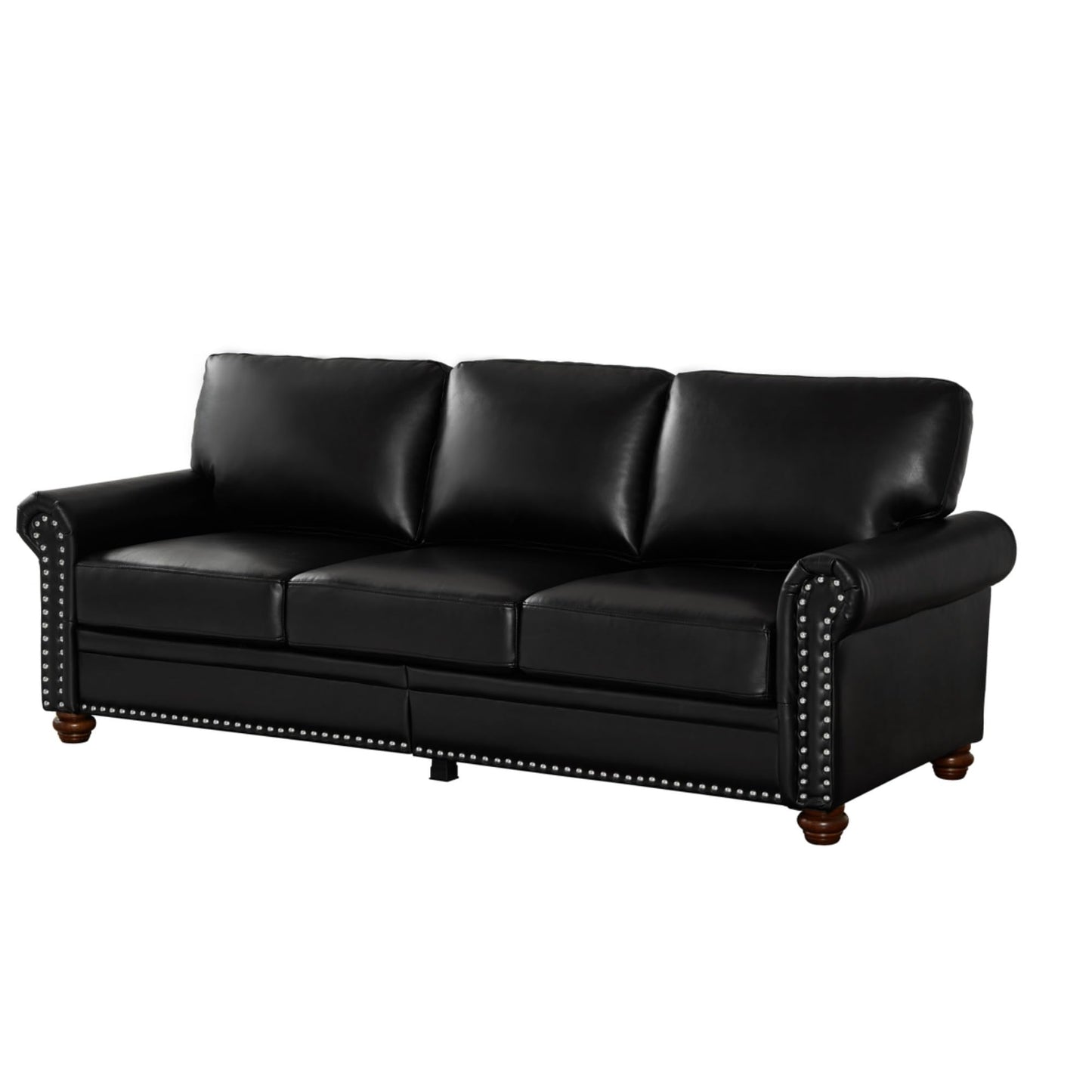 KEIKI Retro 82.68" Chesterfield Sofa, Upholstered Faux Leather PU Couch with Storage Space, Rolled Arm, Nailhead for Living Room Bedroom Office Apartment, Black