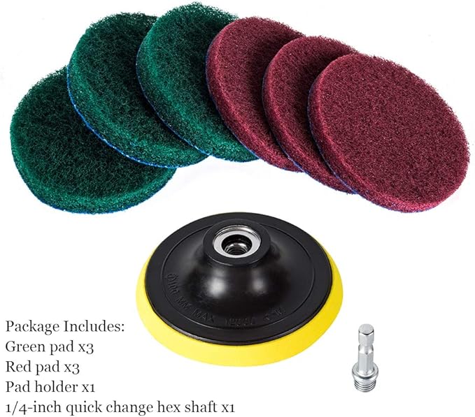 Kichwit 4 Inch Drill Power Brush Tile Scrubber Scouring Pads Cleaning Kit