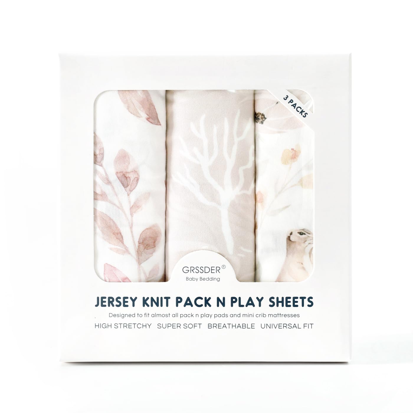 Stretchy Ultra Soft Jersey Knit Fitted Pack n Play Sheets 3 Pack, Portable/Mini Crib Sheets for Girls, Universal Fit for Pack N Plays Safe and Snug, Beautiful Blush Pink Floral and Cute Animals Print