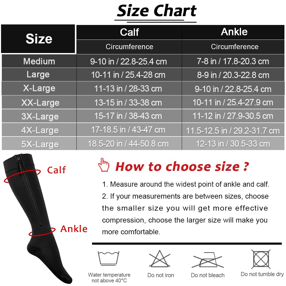 Ailaka Zipper Compression Socks for Men Women - 20-30 mmHg Close Toe Knee High Medical Compression Socks with Zipper, Zip Up Socks for Varicose Veins, Edema, Recovery, Pregnant, Nurse (Black, 4XL)
