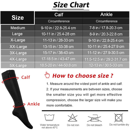 Ailaka Zipper Compression Socks for Men Women - 20-30 mmHg Close Toe Knee High Medical Compression Socks with Zipper, Zip Up Socks for Varicose Veins, Edema, Recovery, Pregnant, Nurse (Black, 4XL)