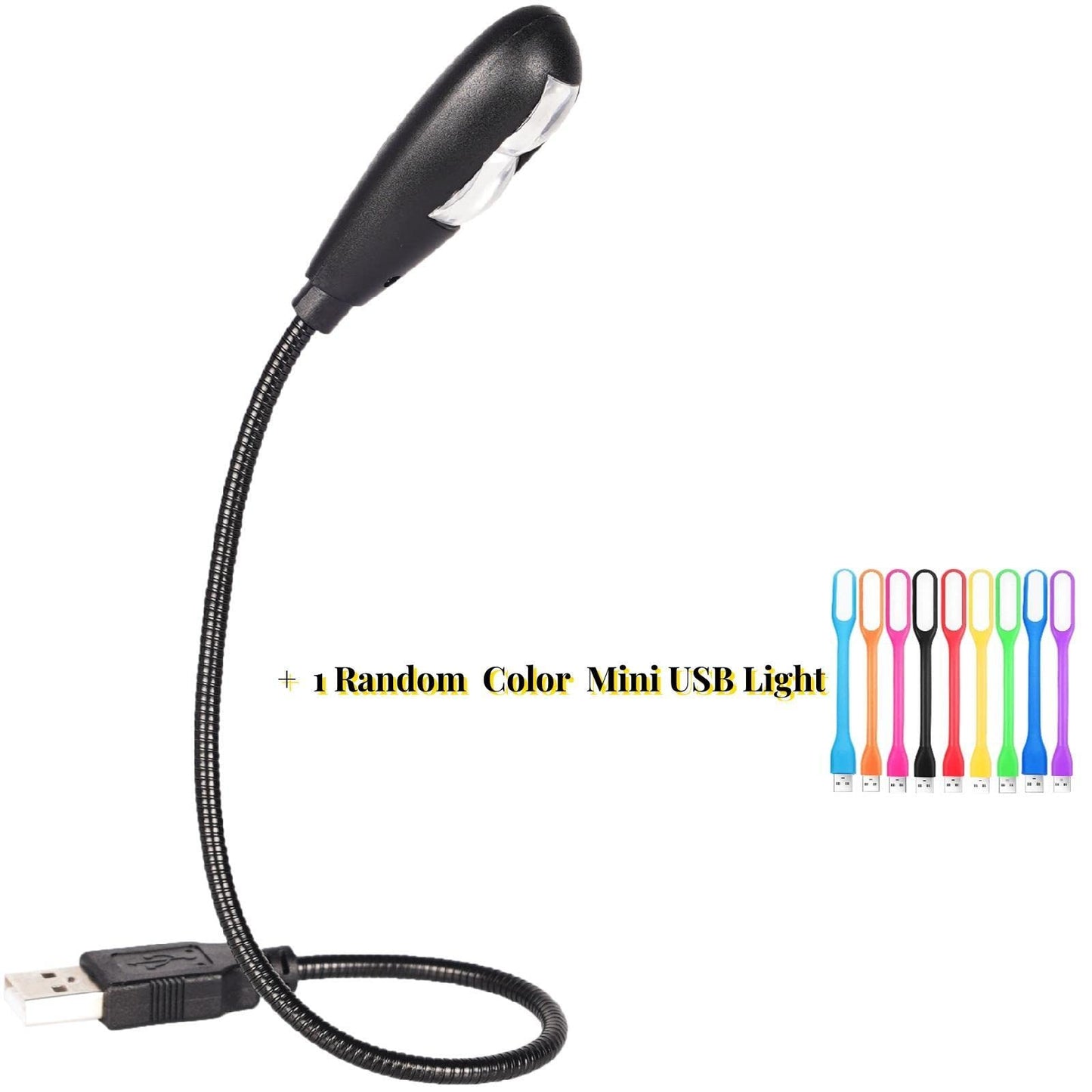 LED USB Reading Lamp Light with 2-Brightness Dimmable Setting, Flexible Gooseneck USB Light for Notebook Laptop Keyboard, Powerbank(On/Off Switch, 1 White+1 Mini USB Light)