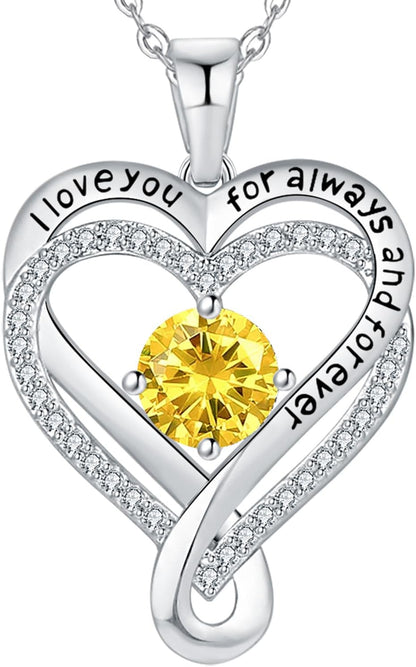 Jewelry for Women Wife Infinity Heart Birthstone I Love You Necklace S925 Anniversary Women Necklaces for Her Wife Birthday Gift Ideas, Birthday Present for Girlfriend Mom Daughter Sterling Silver
