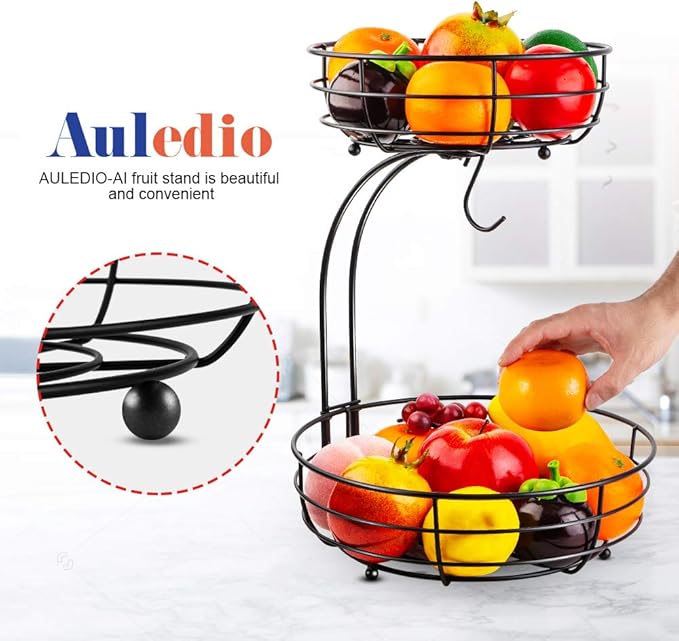 Auledio Iron 2-Tier Countertop Fruit Vegetables Basket Bowl Storage
