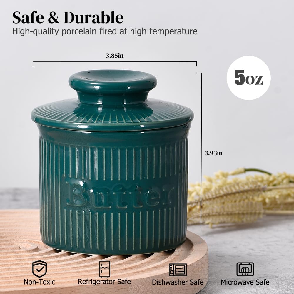 Ceramic Butter Crock, French Butter Dish for Fresh Spreadable Butter, Ribbed Butter Keeper with Water Line, Housewarming Gifts, Christmas Kitchen Decor