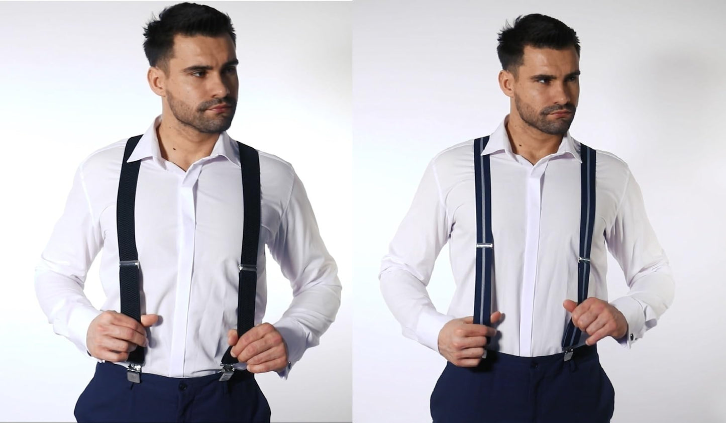 Decalen Mens Braces with Very Strong Metal Clips Wide 4 cm 1.5 inch Heavy Duty Suspenders One Size Fits All Men and Women Adjustable and Elastic X Form (Black 1)