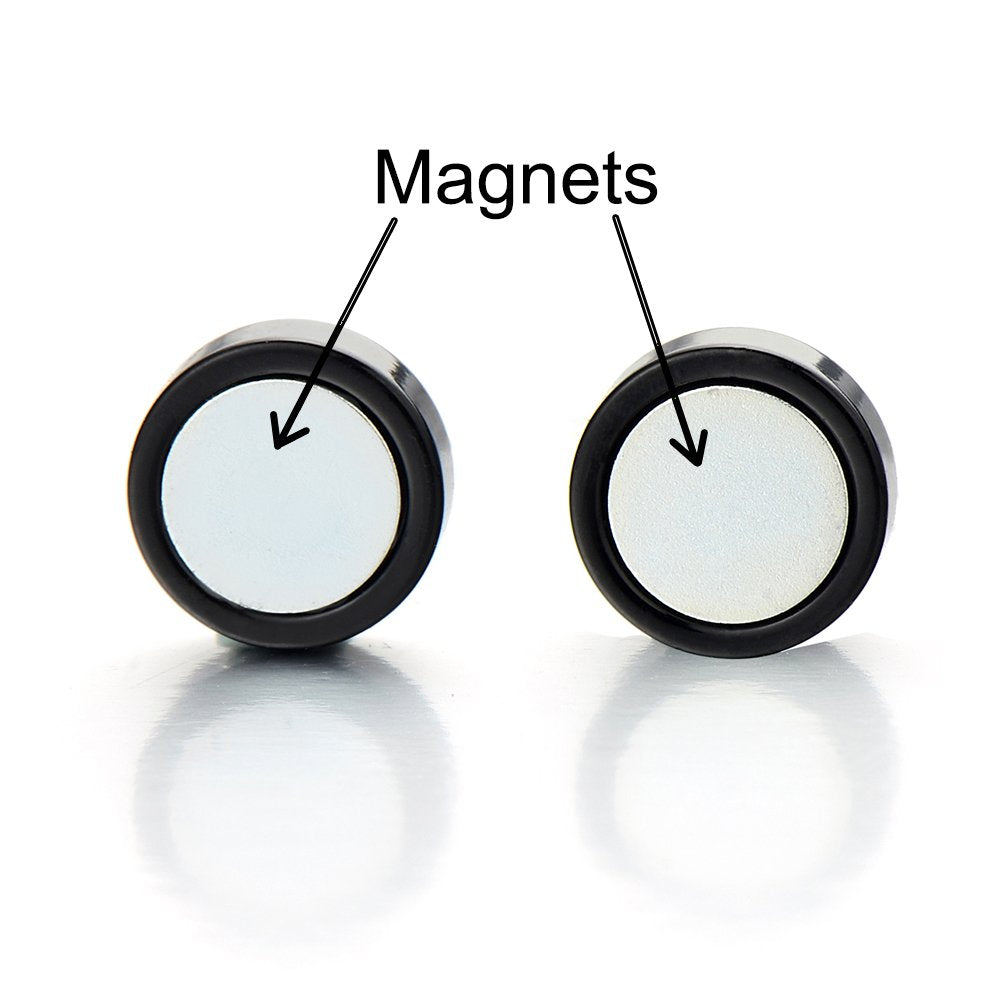 10MM Magnetic Black Circle Alien Stud Earrings for Men Women, Non-Piercing Clip On Fake Ear Plugs Gauges