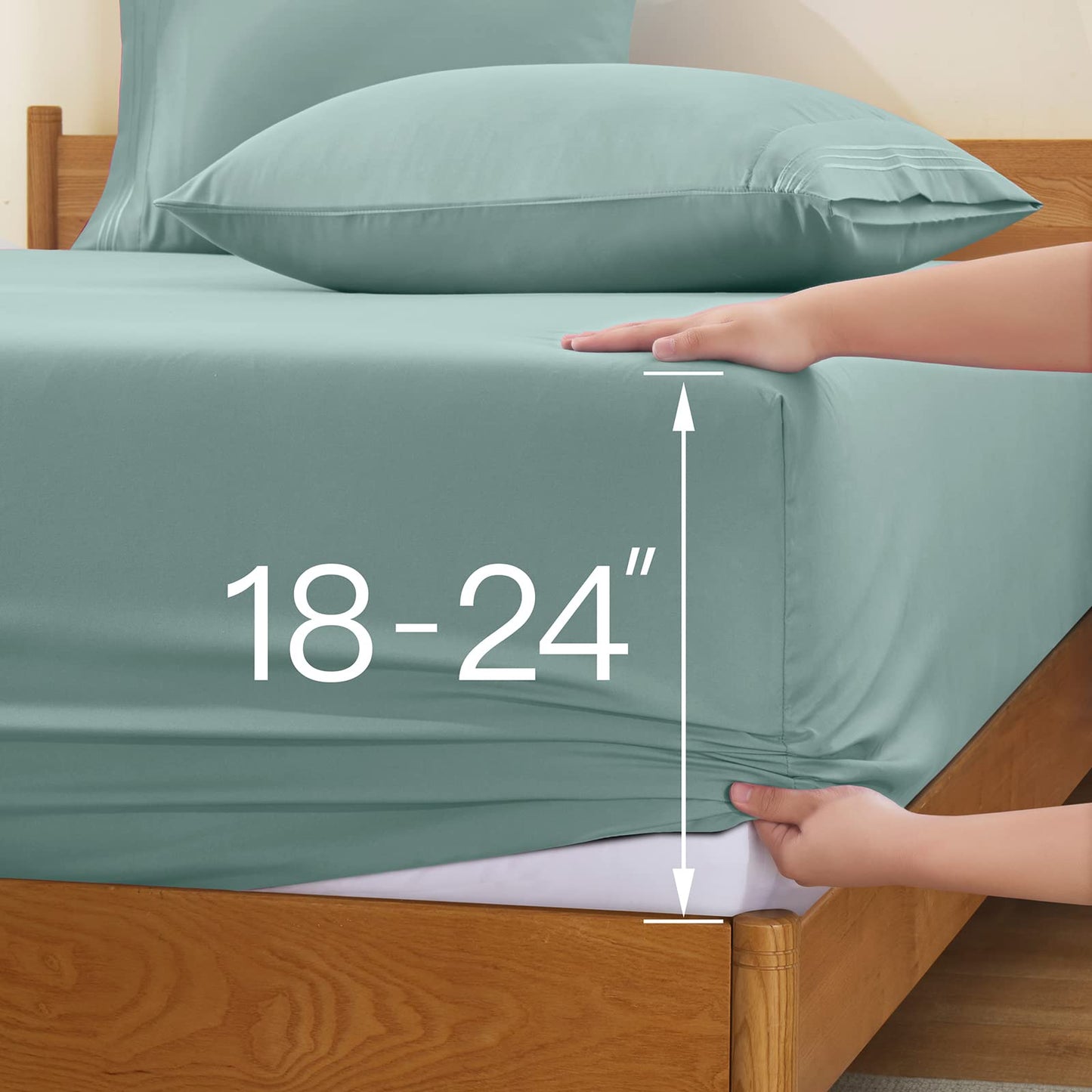 Horbaunal Extra Deep Pocket Queen Sheets - Fits Mattress 18-24 Inches Deep - 6 Pieces Hotel Luxury 1800 Thread Count Microfiber Sheet Set - Ultra Soft Mint Queen Size Bed Sheets