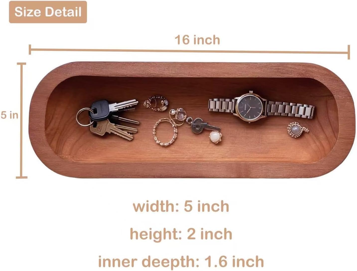 Phinicco 15.8“ Long Wood Dough Bowl 15.8 x 5 x 2in Hand Carved Wooden Dough Bowls for Decor Wood Dough Bowls Decorative Wooden Dough Fruits Bowl for Table Centerpiece