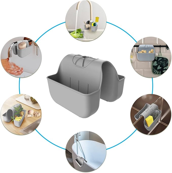 Sponge Holder for Kitchen Sink, Silicone Sink Saddle Caddy Organizer Rack
