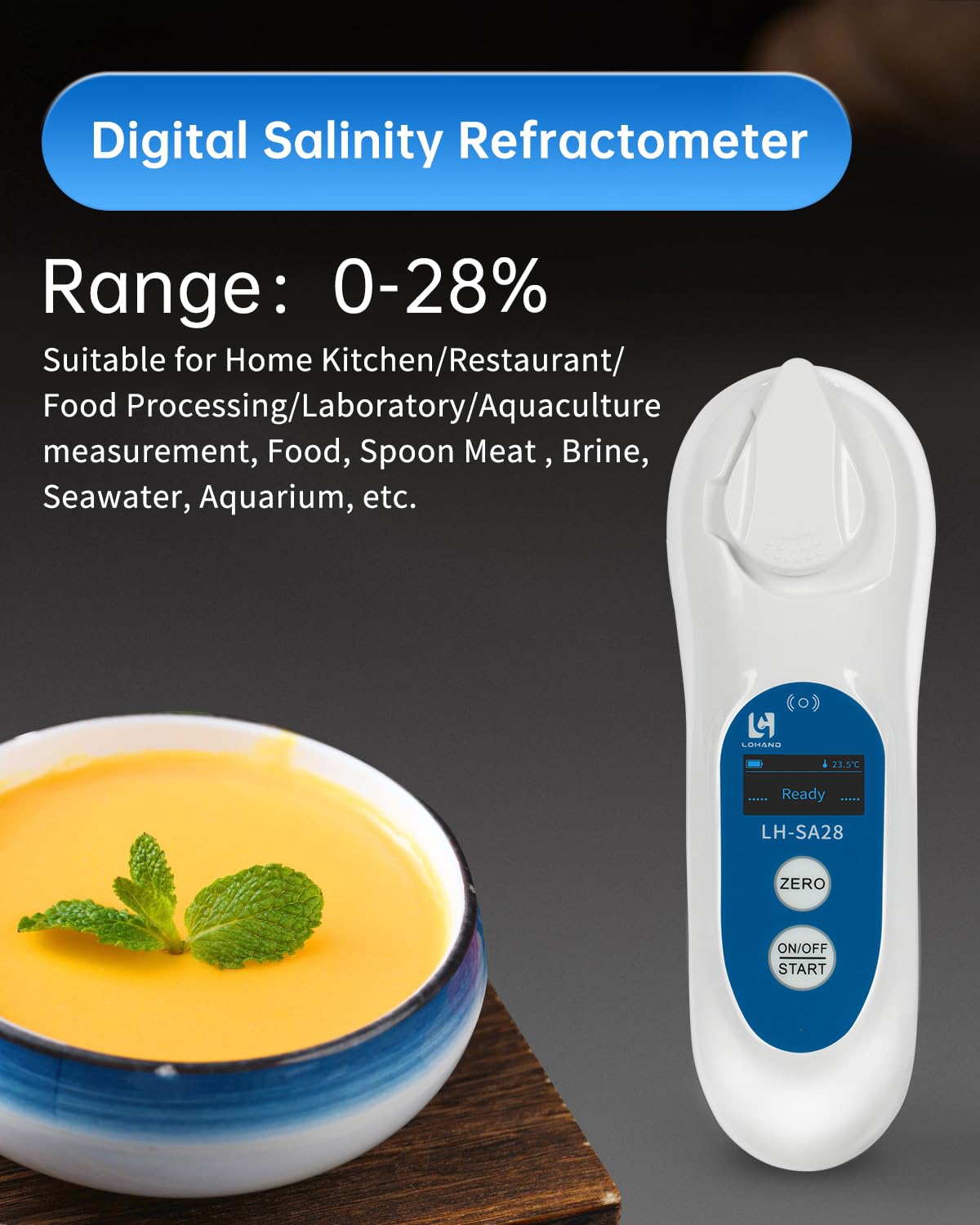 3-in-1 Digital Salinity Refractometer with ATC/Refractive Index(RI), Accurate Measurement with Precision Light-Blocking Cover, Fast Touchscreen Test Spoon Meat/Aquarium/Saltwater, Salt Content:0-28%
