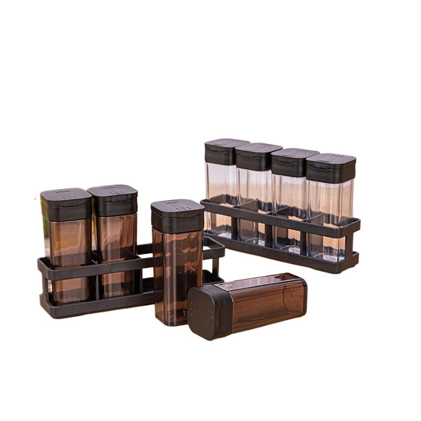 Four-Grid Barbecue Spice Bottle Household Set, Salt Pepper Jar Kitchen Sealed Seasoning Container Organizer(Coffee 4Pcs)