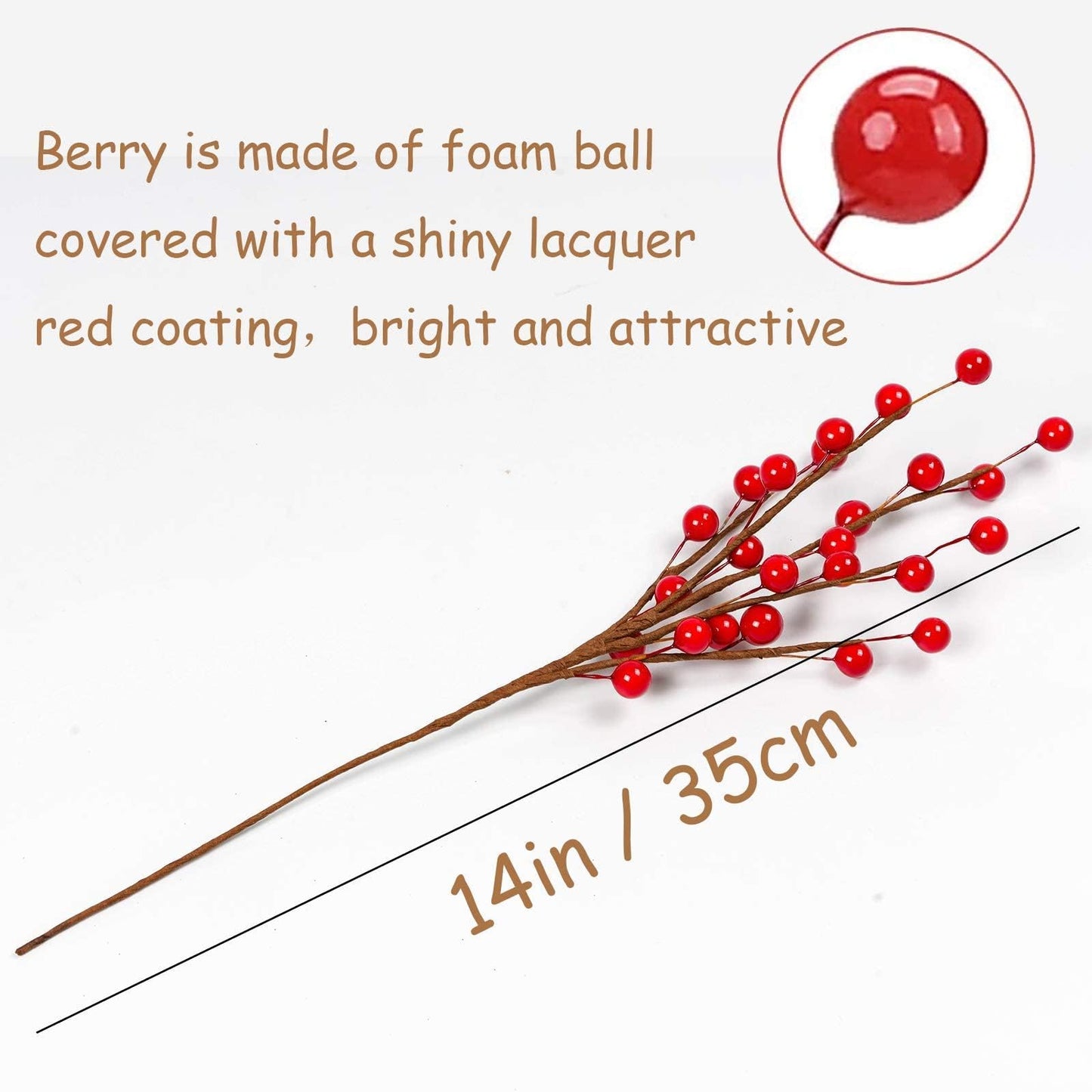 Trimgrace 12 Pack 14" Christmas Ornament Artificial Red Berry Stems Fake Holly Berry Picks for New Year Holiday Christmas Tree Vase DIY Wreath Crafts Home Decor