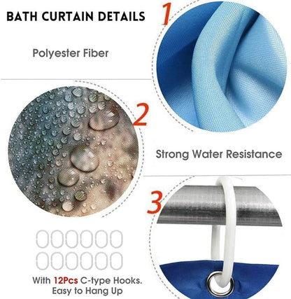 DDS-DUDES 4Pcs Christmas Shower Curtain Sets Kids Bathroom Halloween Decor with 12 Curtain Hooks for Bathroom, Waterproof 71 x 71 inch (D14)