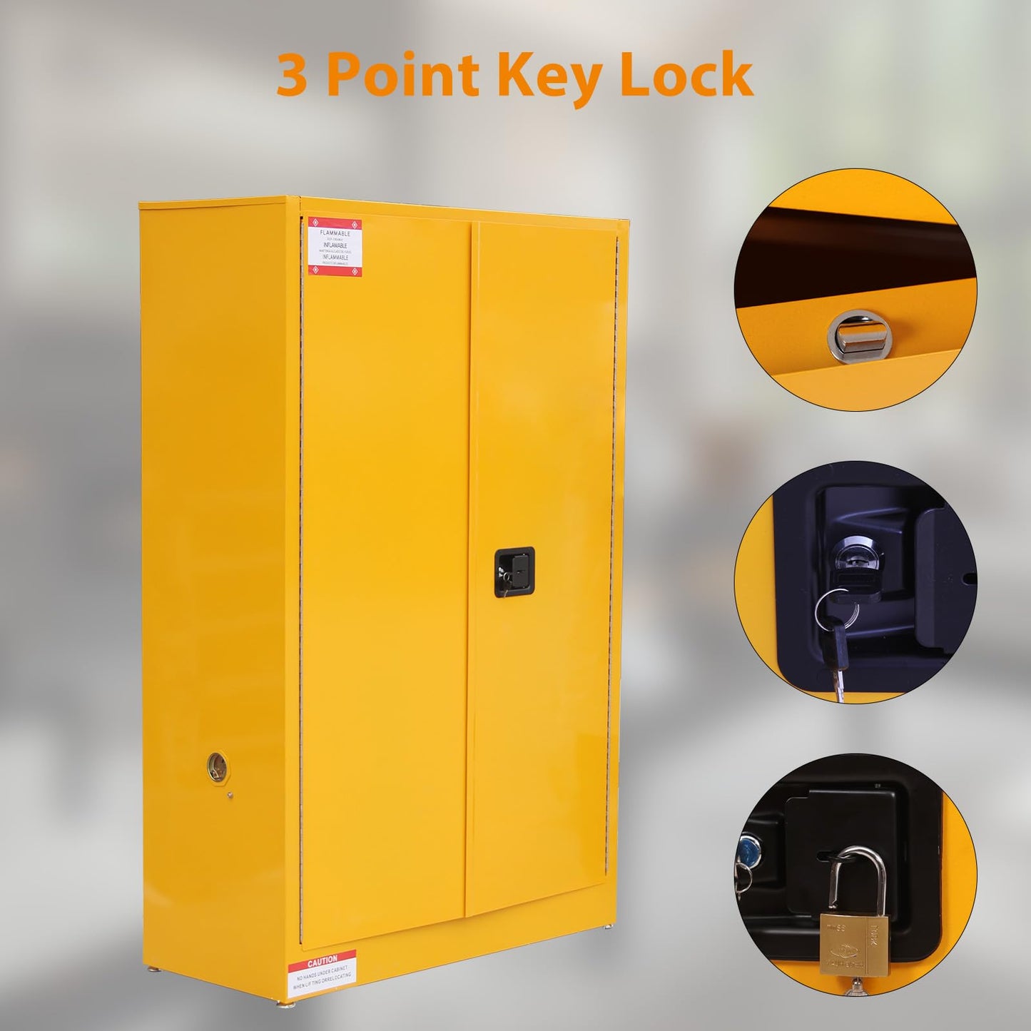 45 Gallon Flammable Safety Cabinet, Industrial Yellow Steel Storage for Flammable Liquids, Fireproof Double-Wall Design with 2 Adjustable Shelves, Manual Close Doors & Dual Vents, OSHA Compliant