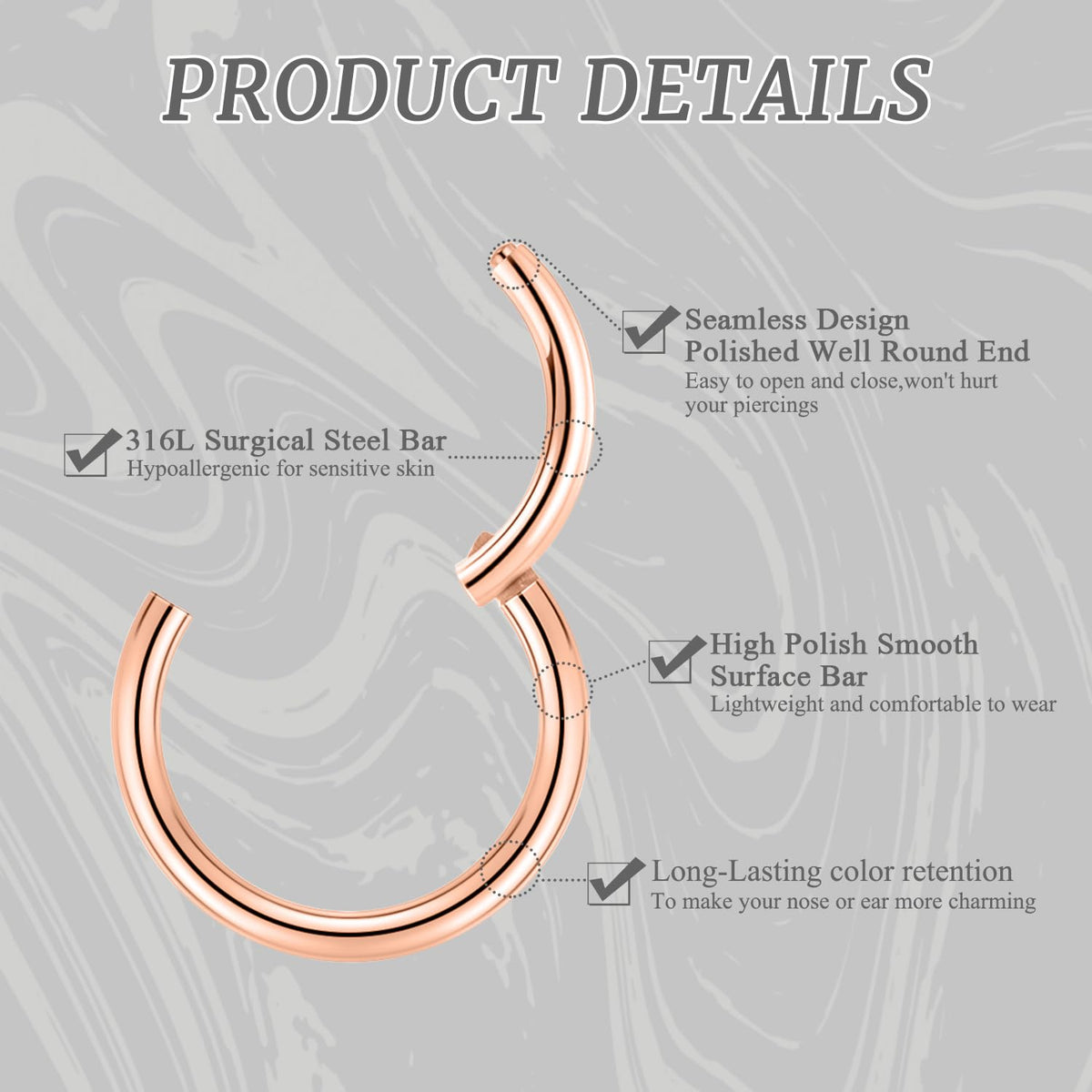 GAGABODY 2pcs 20g 6mm Nose Hoop Cartilage Earring Hoop Nose Ring Rose Gold Nose Rings 20 Gauge Helix Earring Hoop Septum Ring Daith Earrings Tragus Earrings Surgical Steel Small Hoop Earrings