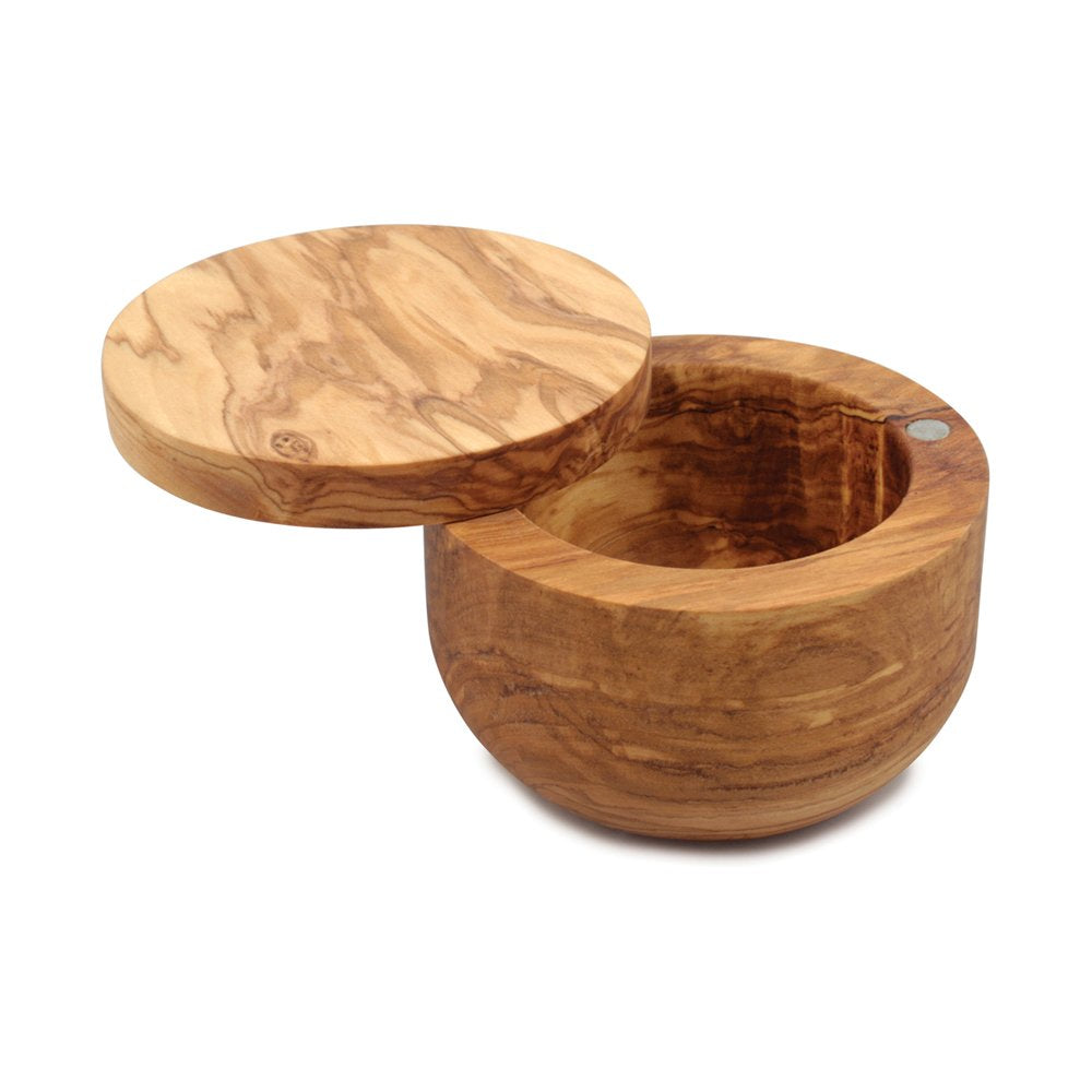 Swissmar Siena Olive Wood Salt Keeper – Small Container with Magnetic Swivel Lid, Single Compartment Countertop Jar for Sugar, Spices & Seasoning Storage, Kitchen Cooking Canister, 4.2 oz / 124 ml